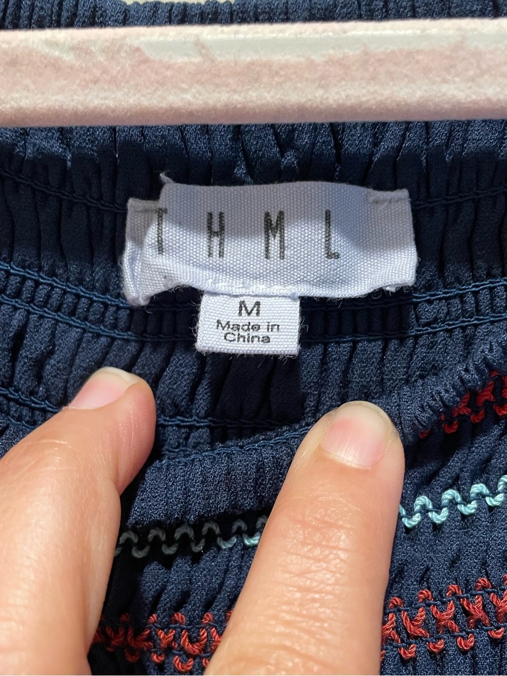 THML embroidered boho top. Navy Blue. Size M - Picture 3 of 9